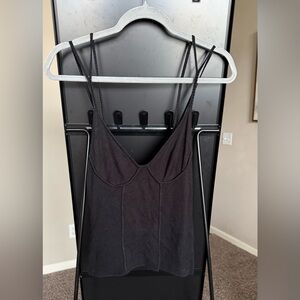 Mango Ribbed Black Top